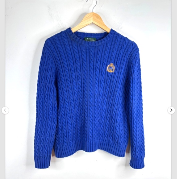 Lauren Ralph Lauren Christmas Cable Knit Sweater PS Blue Crest Crewneck Pullover - Picture 9 of 9